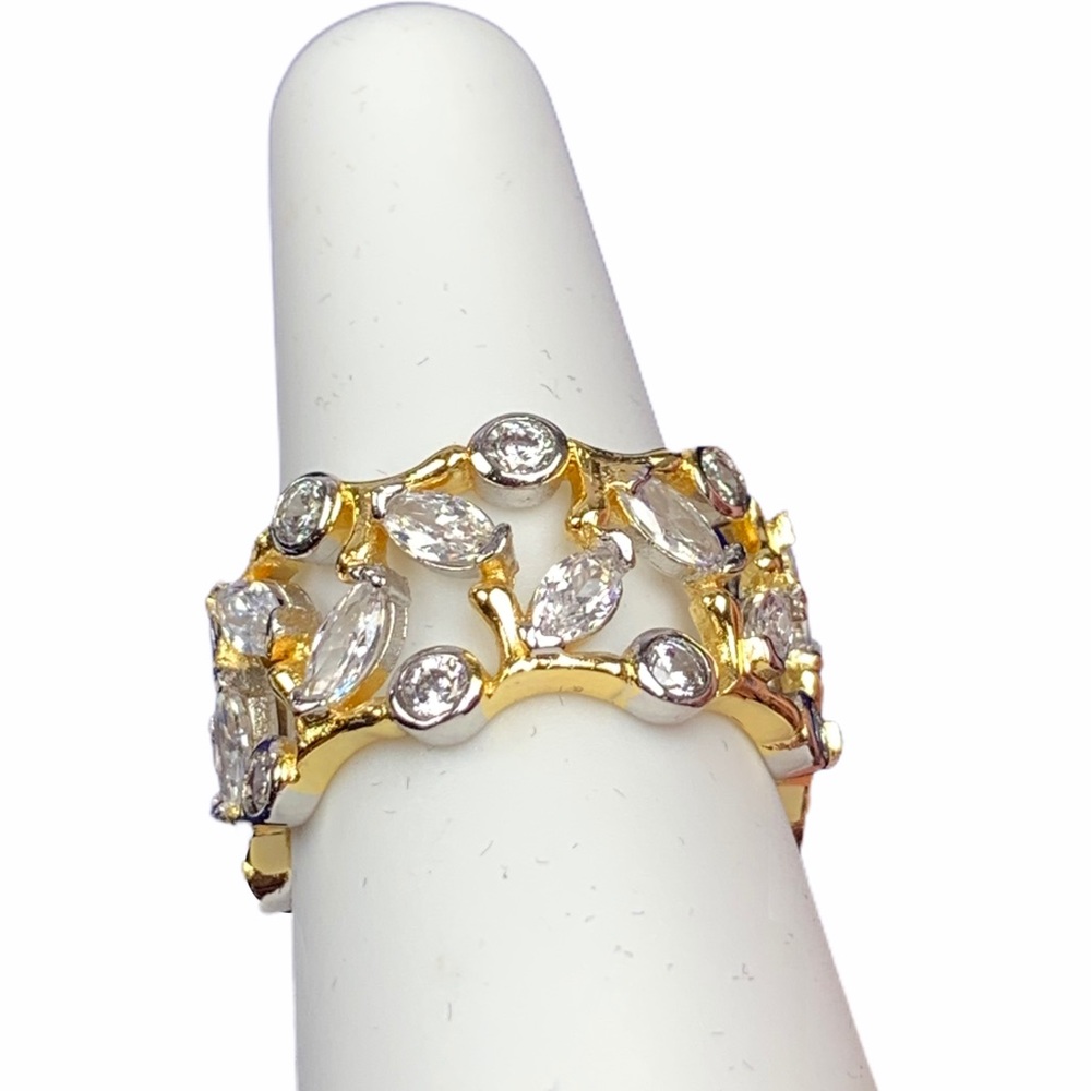 Two Tone Cubic Zirconia Eternity Ring Size 7 Round Marquise Bezel Vine Ring - Picture 8 of 16